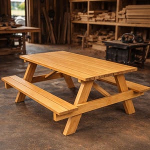 Picnic Table Plans with Benches | DIY Wooden Outdoor Dining Table (PDF Download)