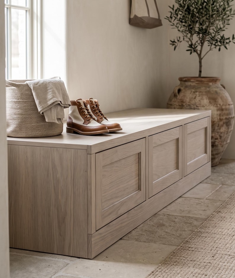DIY Entryway Storage Bench Plans | Mudroom Bench With Drawers Build