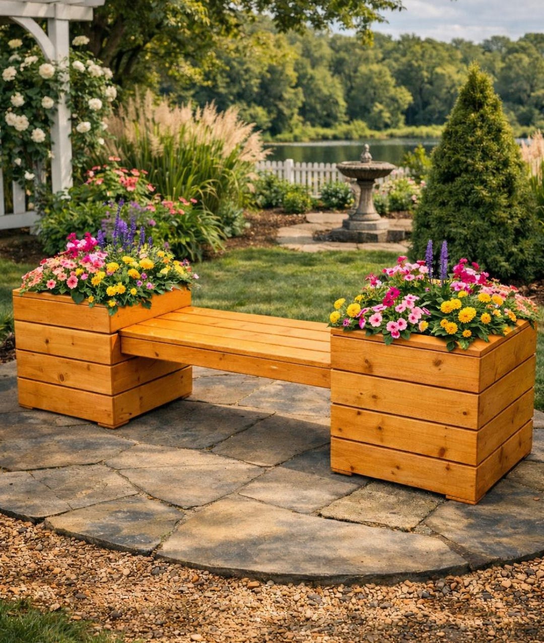 Cedar Bench Planter Plans | DIY Garden Bench With Built-in Planters ...