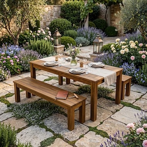 DIY Farmhouse Dining Table & Bench Plans – Beginner Woodworking Set ( PDF Downloads)