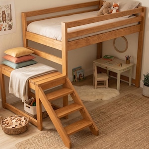 DIY Loft Bed Plans | Wooden Bed with Stairs, 2x4 Lumber (PDF Download)