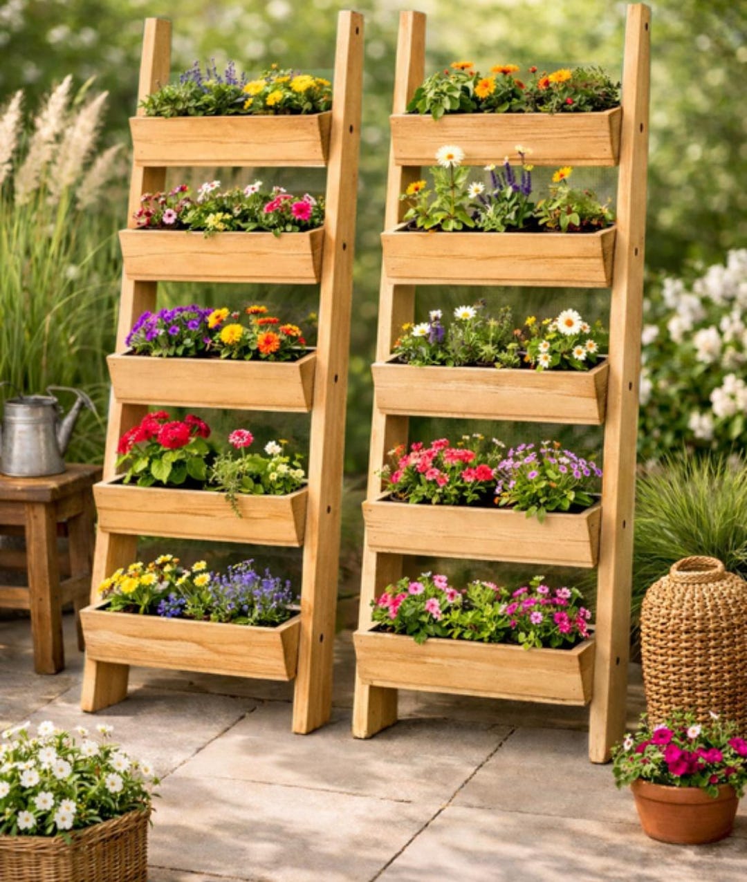 Flower Ladder Vertical Garden Ladder Planter Plans | DIY Tiered Herb & Flower Planter ...