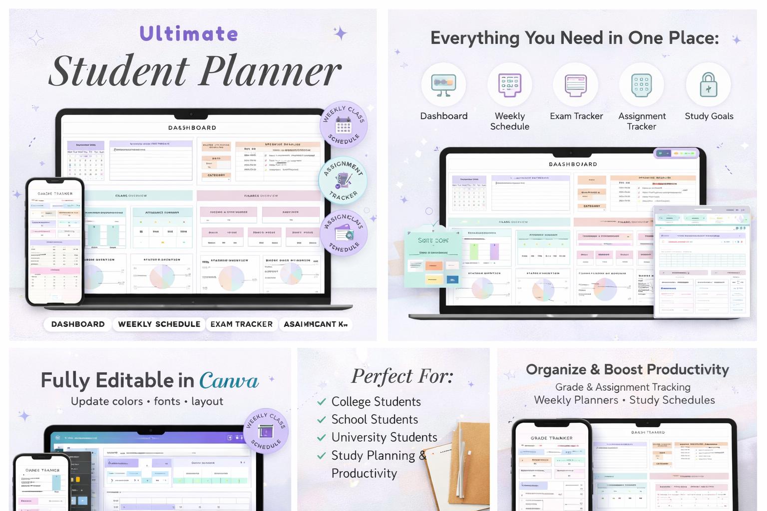 Plantilla de Canva para agenda estudiantil/organizador académico sin ...