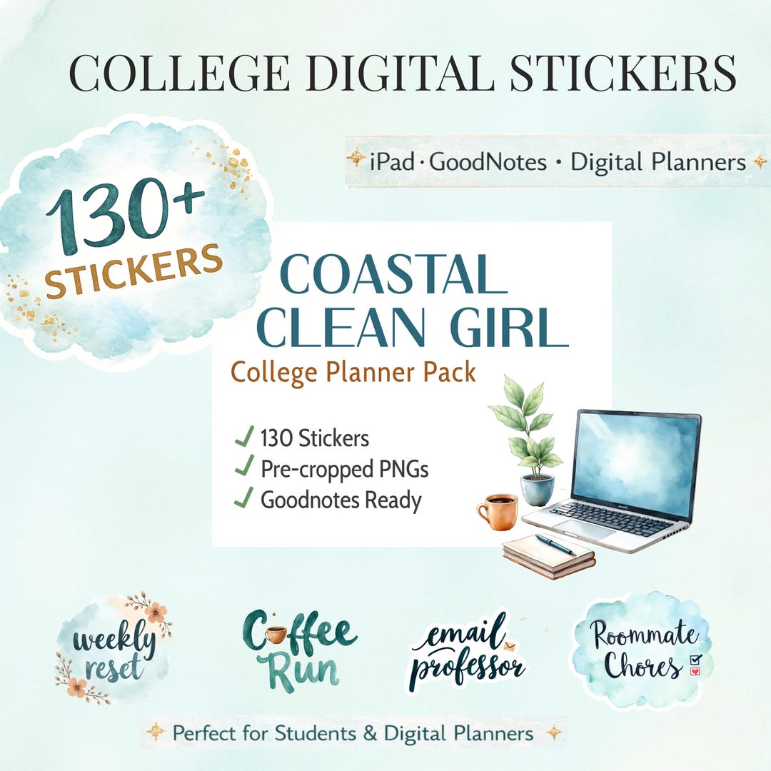 Clean Student Sticker Coastal Clean Girl College Stickers, Dorm Life Planner Pack (goodnotes ...