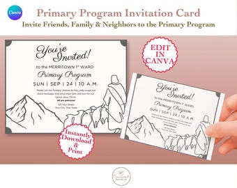 LDS Primary Program Invitation Card, Editable Printable Invite, Passalong Sacrament Meeting Announcement Template