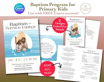 Editable LDS Baptism Program Template | Canva Printable | Boy or Girl (Instant Download)