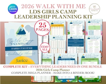 LDS Girls Camp Planner Kit | Walk With Me 2026 Leadership Binder (Canva Download)