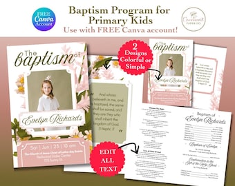Editable Baptism Program Template for Girl | Pink Flowers | Canva Printable | LDS (Instant Download)