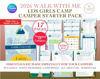 LDS Girls Camp Printable Kit | Walk With Me 2026 | Young Women Canva Templates