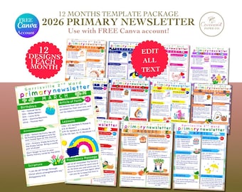 2026 Kids Primary Newsletter Template Pack | Editable Canva (Instant Download)