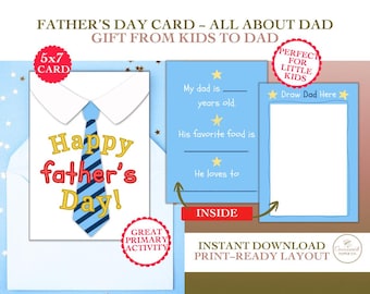 Father's Day Card From Kids, All About Dad Printable, Instant Download