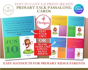 LDS Primary Talk Assignment Passalong Cards, Editable Canva Template (Digital Download)