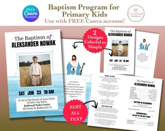 Editable LDS Baptism Program Template | Canva Printable | Girl or Boy (Instant Download)