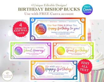 Birthday Bucks | LDS Primary Bishop| Editable Canva (Instant Download)