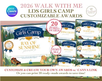 LDS Girls Camp Awards | Walk With Me 2026 Customizable Certificates (Digital Download)