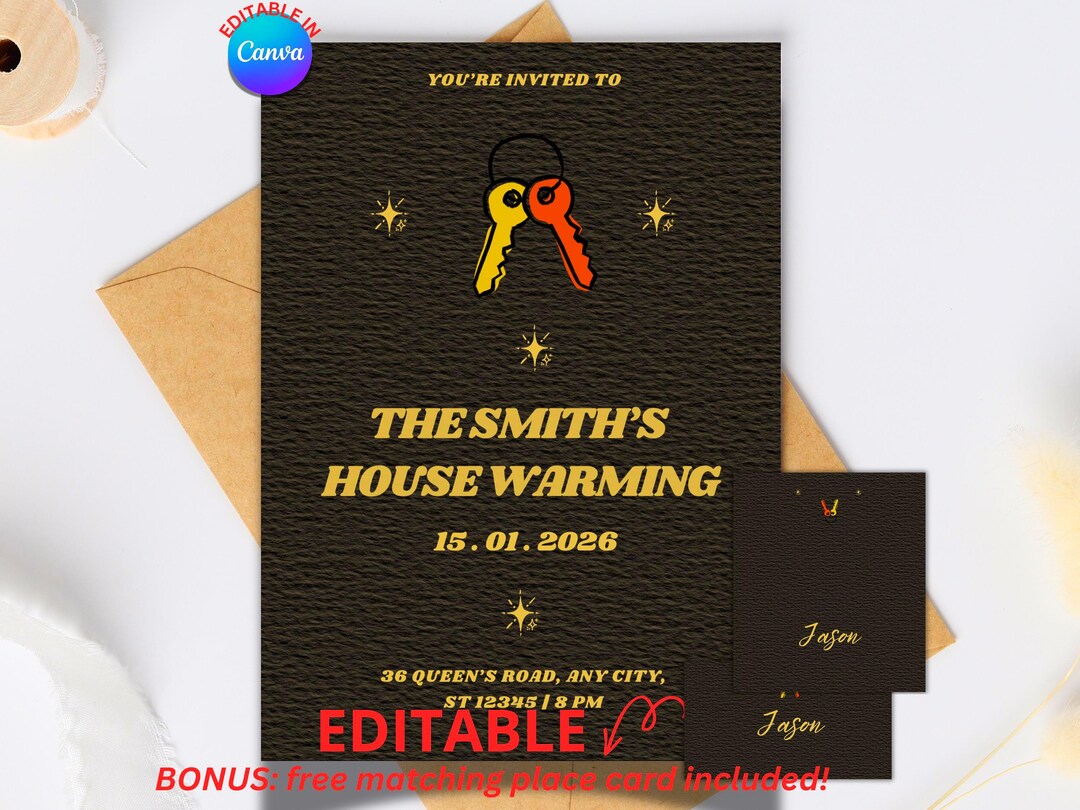 Radium Invite Key Minimalist Housewarming Invitation, Keys Design, Canva Template ...