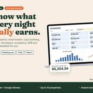 Airbnb Host Spreadsheet, Multi-Property Rental Income Tracker, Booking.com & Vrbo, Excel Google Sheets