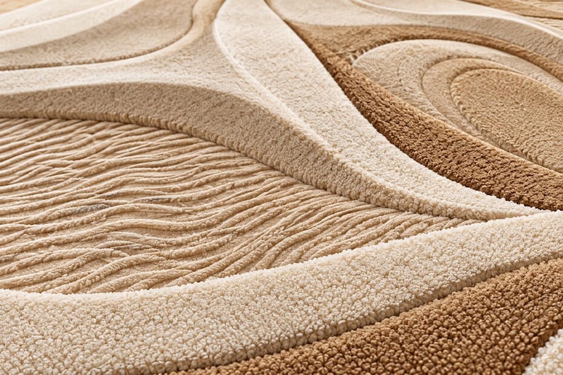 Topography Rug Pattern Hand Tufted Desert Dune Rug - Cream Beige Sandy Tan Wool Area Rug ...