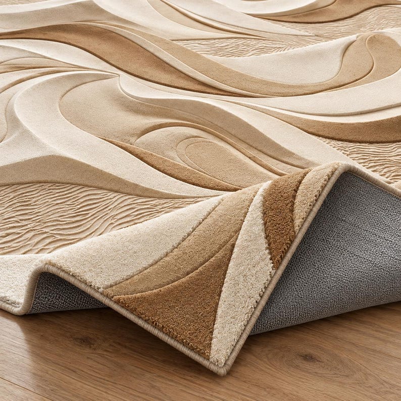 Topography Rug Pattern Hand Tufted Desert Dune Rug - Cream Beige Sandy Tan Wool Area Rug ...