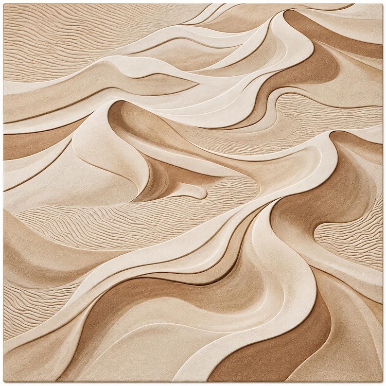 Topography Rug Pattern Hand Tufted Desert Dune Rug - Cream Beige Sandy Tan Fine Wool Area Rug ...