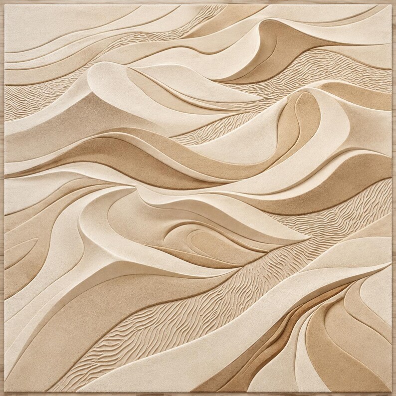 Sandy Texture Rug Hand Tufted Desert Dune Rug - Cream Beige Sandy Tan Wool Area Rug ...