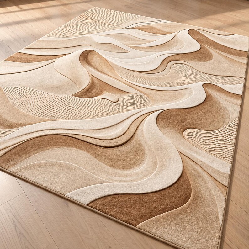 Topography Rug Pattern Hand Tufted Desert Dune Rug - Cream Beige Sandy Tan Fine Wool Area Rug ...