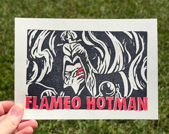 Fire Lord Zuko Linocut Print | Flameo Hotman Avatar Fan Art (Black, Red)