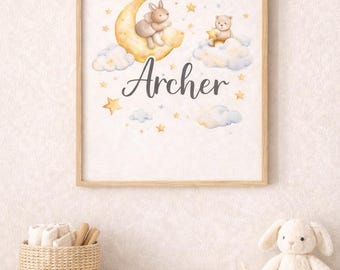 Quadro personalizado com nome para quarto de bebê, arte de parede para decoração de quarto infantil, download digital.
