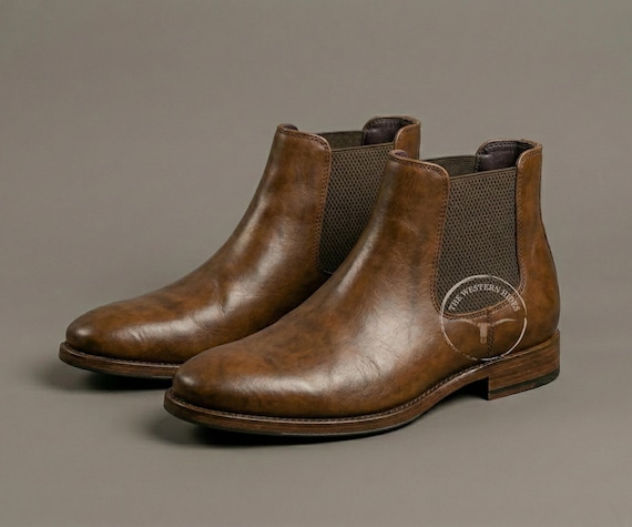 Brown Leather Chelsea Boots for Men, Handmade Ankle Shoes, Vintage Style Wedding & Formal Shoes