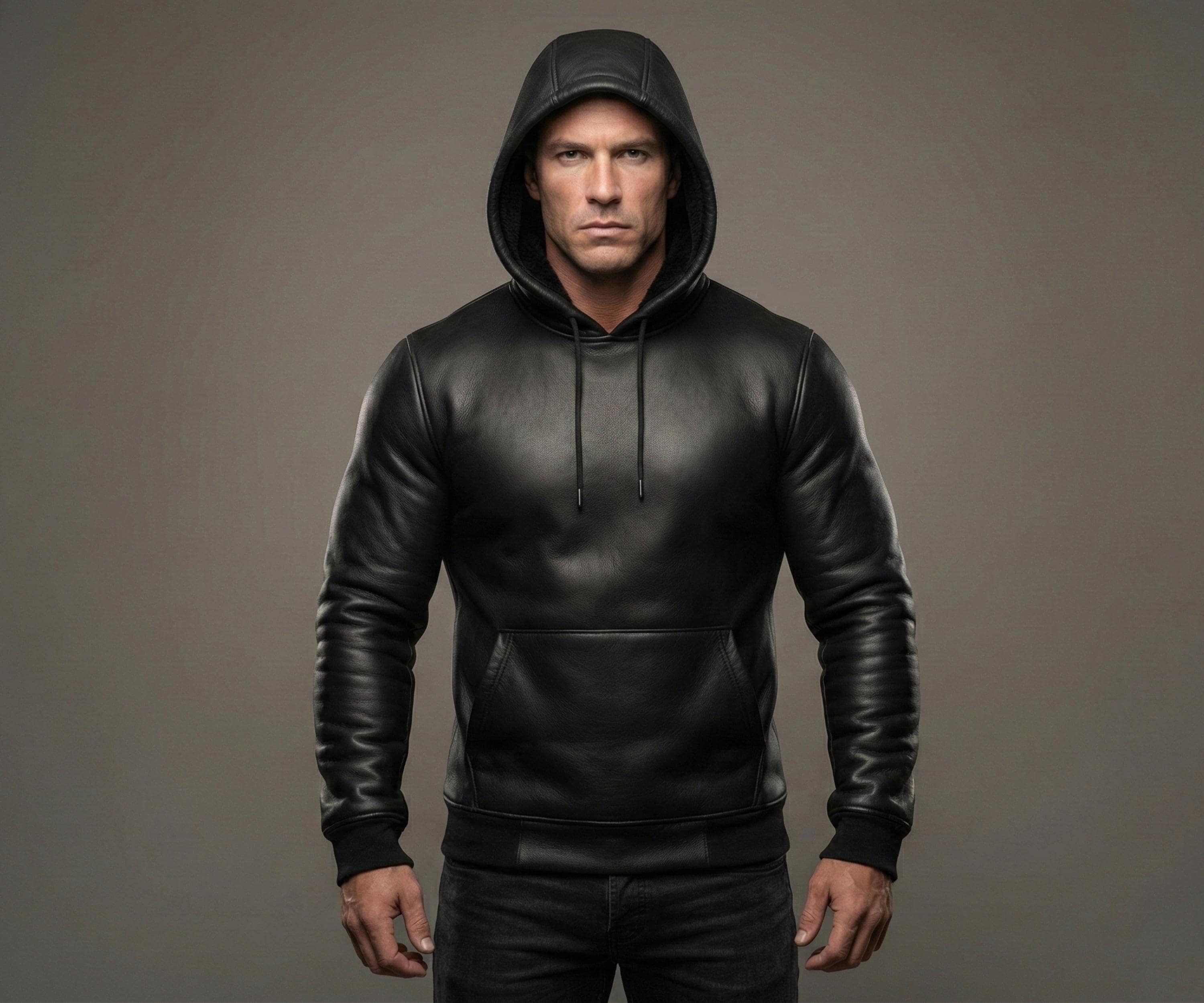 Men's Black Leather Hoodie - Handmade Lambskin Streetwear Hooded