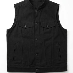 Svart twill-denimväst för män, ärmlös jeansjacka, minimalistisk streetwear-väst