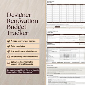 Hoja de cálculo de presupuesto de renovación / Seguimiento de costos de renovación del hogar / Hojas de cálculo de Excel y Google / Creado por diseñadores