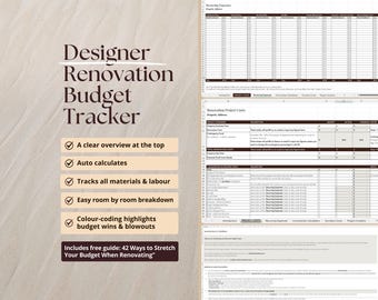 Hoja de cálculo de presupuesto de renovación / Seguimiento de costos de renovación del hogar / Hojas de cálculo de Excel y Google / Creado por diseñadores