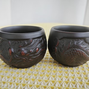 Handskuren Drake Phoenix Keramik Tekopp Set