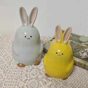 Handmade Ceramic Bunny Figurine Pair
