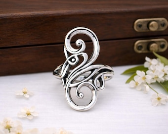Verzierter Spiralring, 925 Sterling Silber Boho Statement Ring, handgemachter Vintage Schmuck