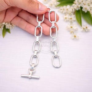 Handmade 925 Sterling Silver Link Bracelet, Boho Toggle Statement Jewelry, Gift for Her