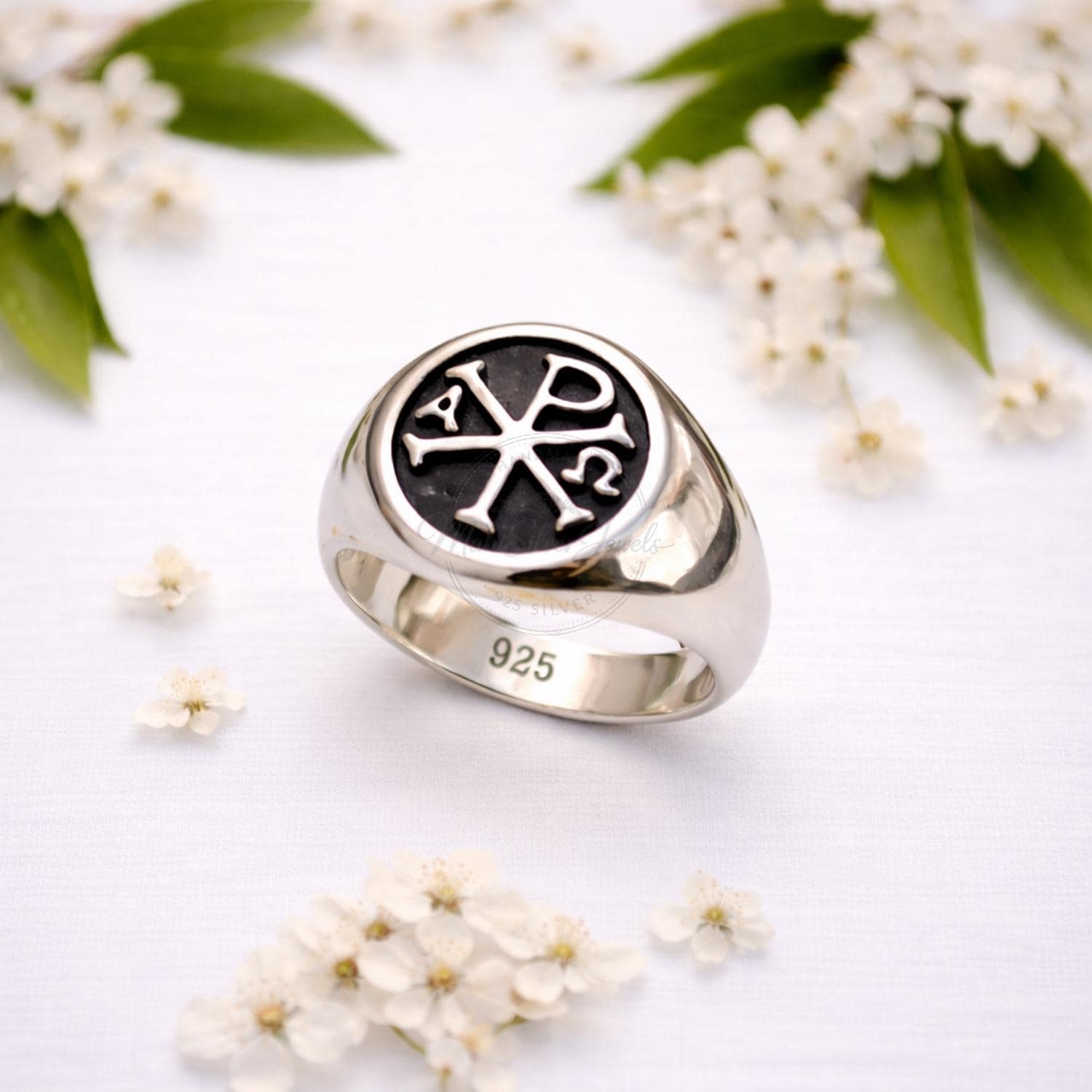 Chimo Rings Chi Rho Ring, 925 Sterling Silver Christian Signet Ring, Alpha Omega ...