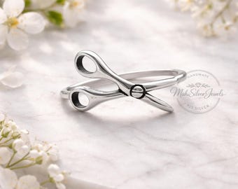 Schere Ring, 925 Sterling Silber Schere Ring, Friseur Schmuck, Minimalist Salon Geschenk