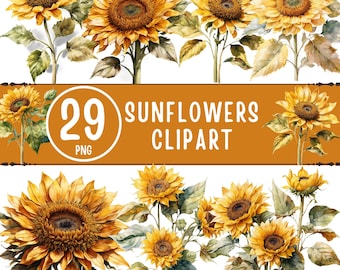 Sunflower Clipart Bundle PNG - 29 Watercolor Sunflowers | Floral PNG Files