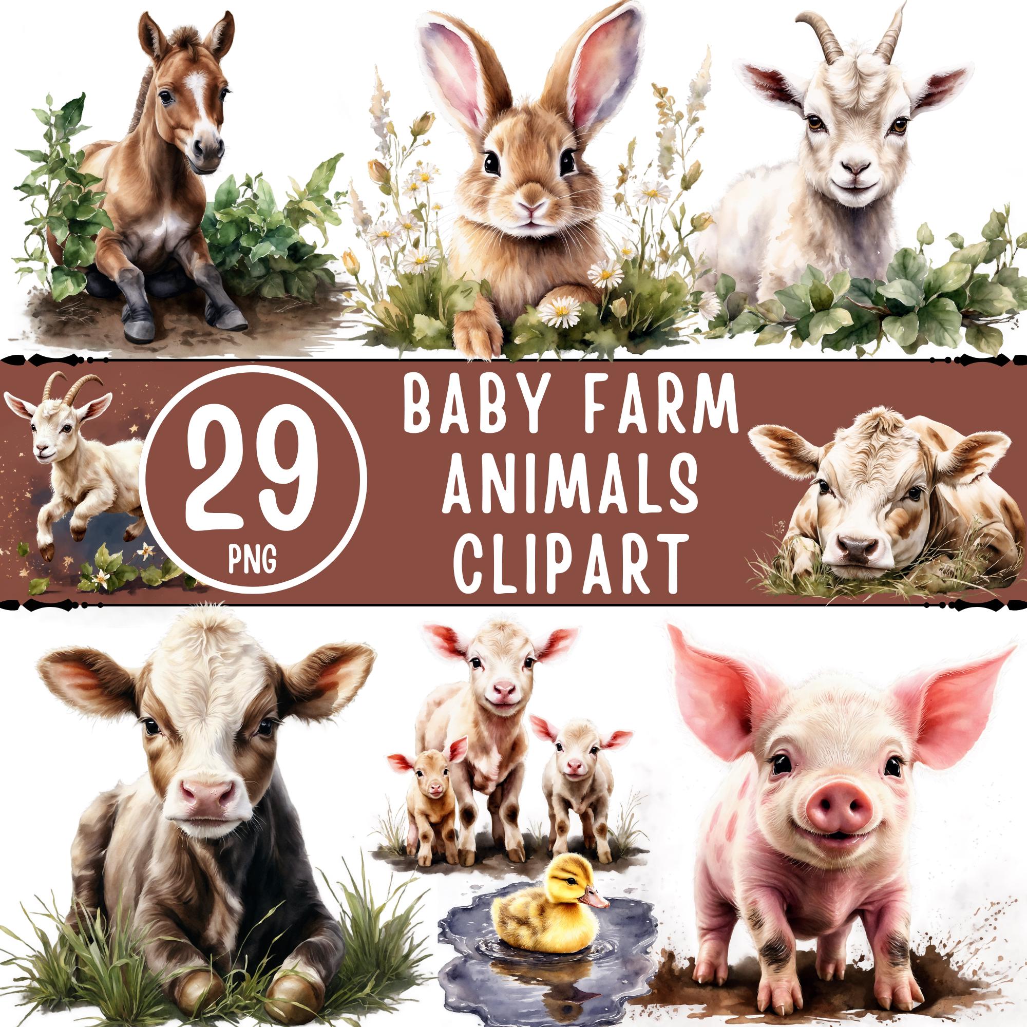 Watercolor Baby Farm Animals Clipart – Nursery, Sublimation PNG Bundle ...