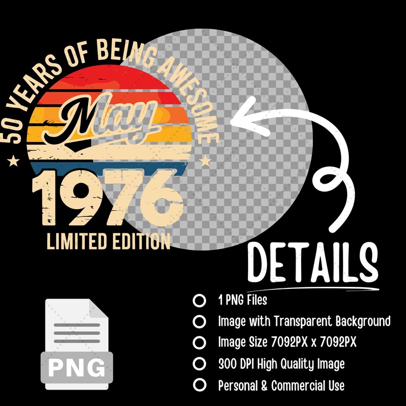 50th Birthday PNG - May 1976 Retro Design (digital Download) - Etsy