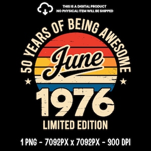 50-årsdag PNG - juni 1976 retrodesign (digital nedladdning)