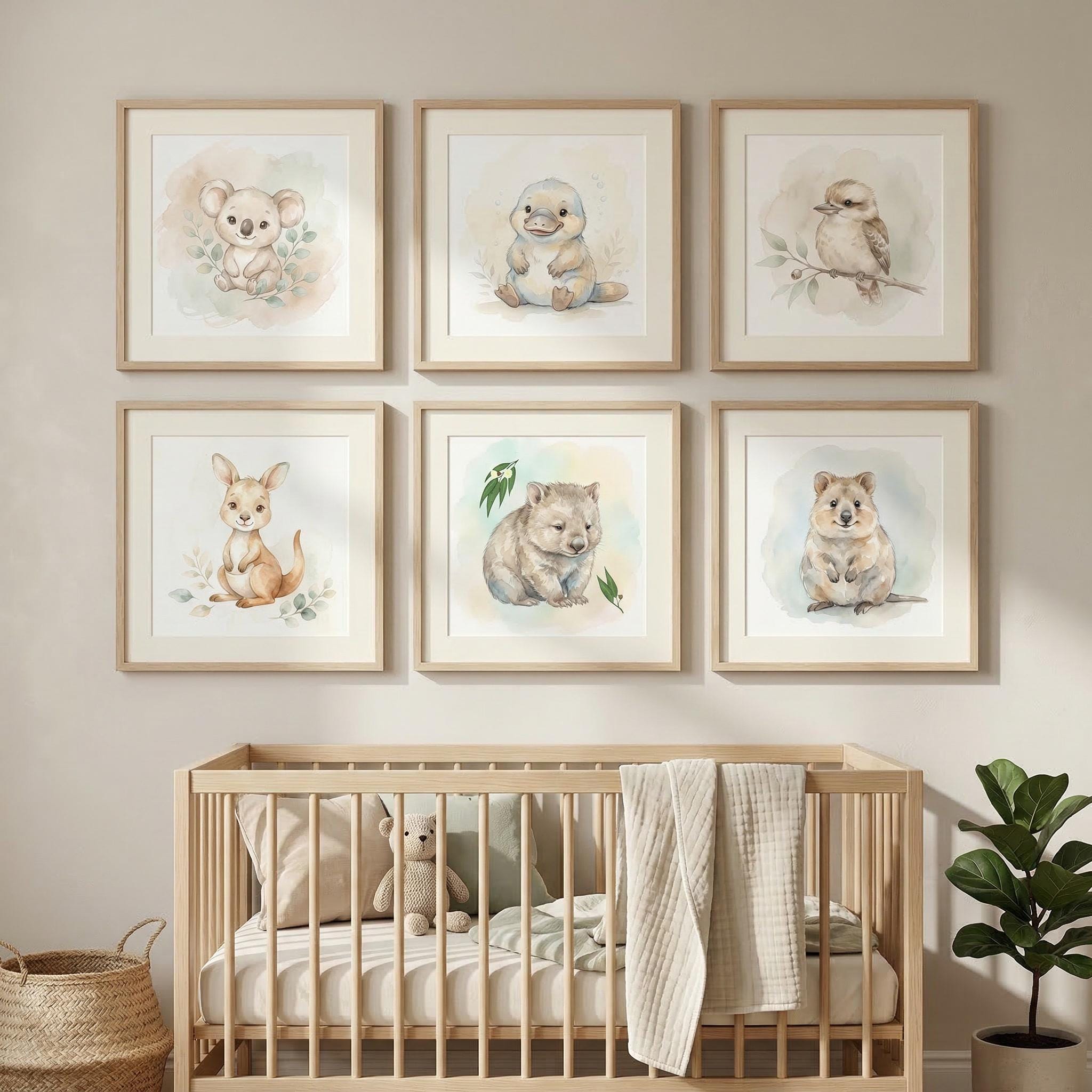 Australian Animal Nursery Wall Art Set of 6 | Kangaroo Koala Platypus ...