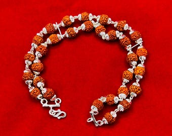 5 Mukhi Rudraksha Bracelet, 925 Sterling Silver Bracelet, Gift for Men Women