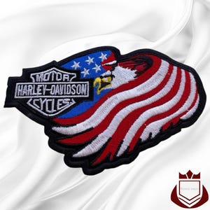 American Biker Motorcycle Racing Gear Rider Biker HD Bar Shield Emblem Embroider Embroidered Orange Bar & Shield Logo X-Small Emblem Sew-On  main image 2