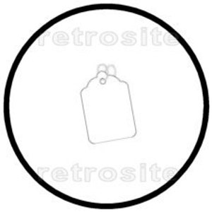 May include: A blank white tag with a scalloped edge and a hole at the top. The tag is attached to a silver metal ring.
