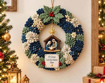 DIY Christmas Fabric Poke Art Wreath Kit, 3D Holiday Wreath Craft Kit, Handmade Xmas Door Hanger, Christmas Home Decor 2026