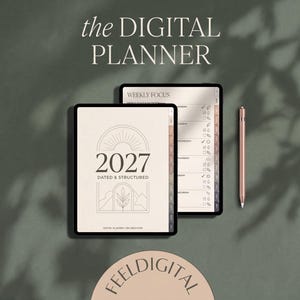 2027 Digital Planner for Goodnotes, Notability, iPad & Samsung Tab | Aesthetic Planner | Minimalist Modern Vertical | Dated