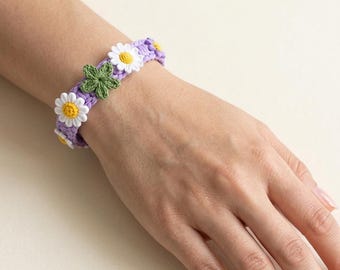 Gehaakte armbandpatroon pdf, haakpatroon madeliefje vriendschapsarmband, tutorial boho-sieraden voor beginners, leuke zomerarmband